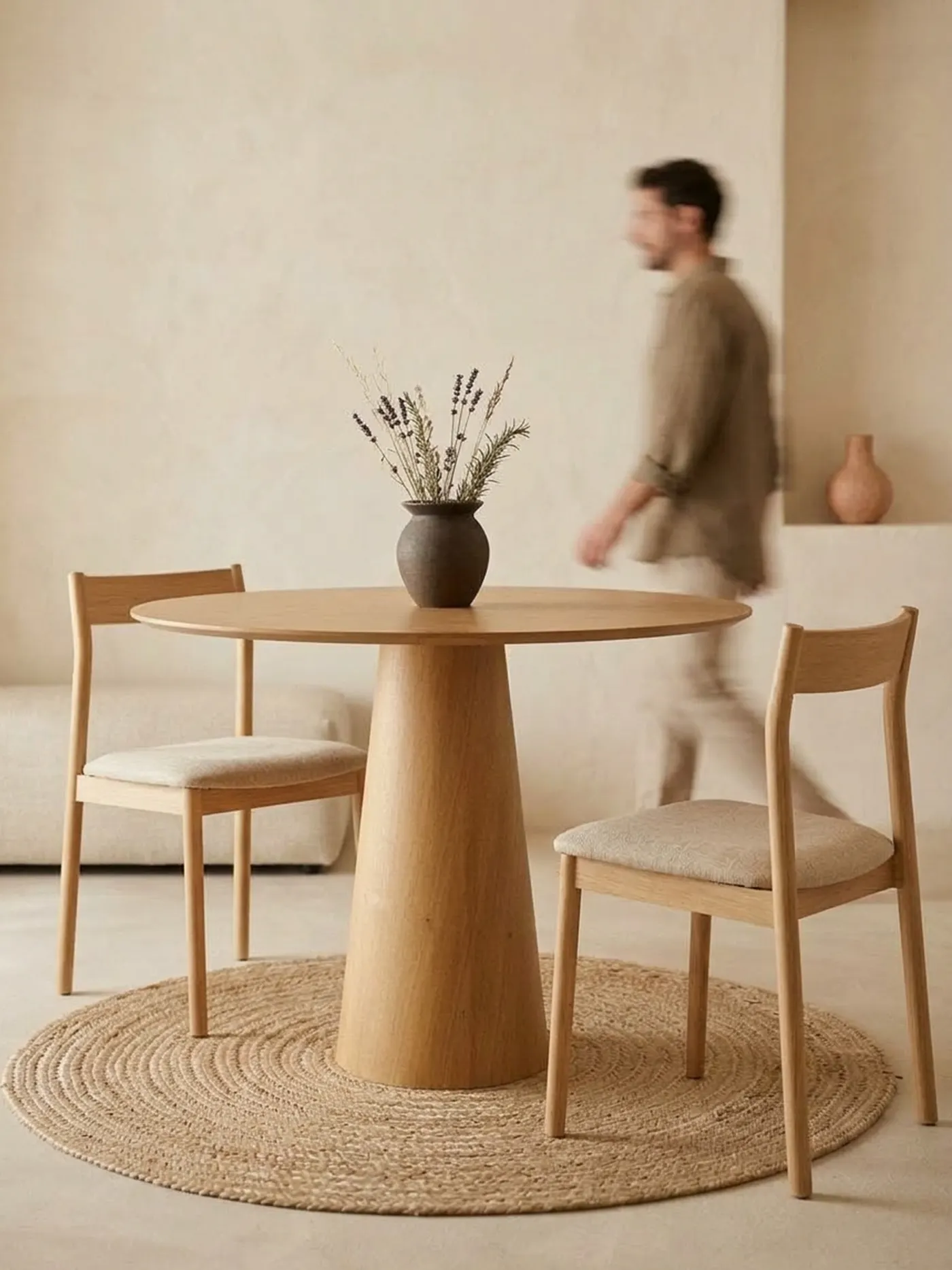 Mesa de comedor redonda de madera a medida_Kono