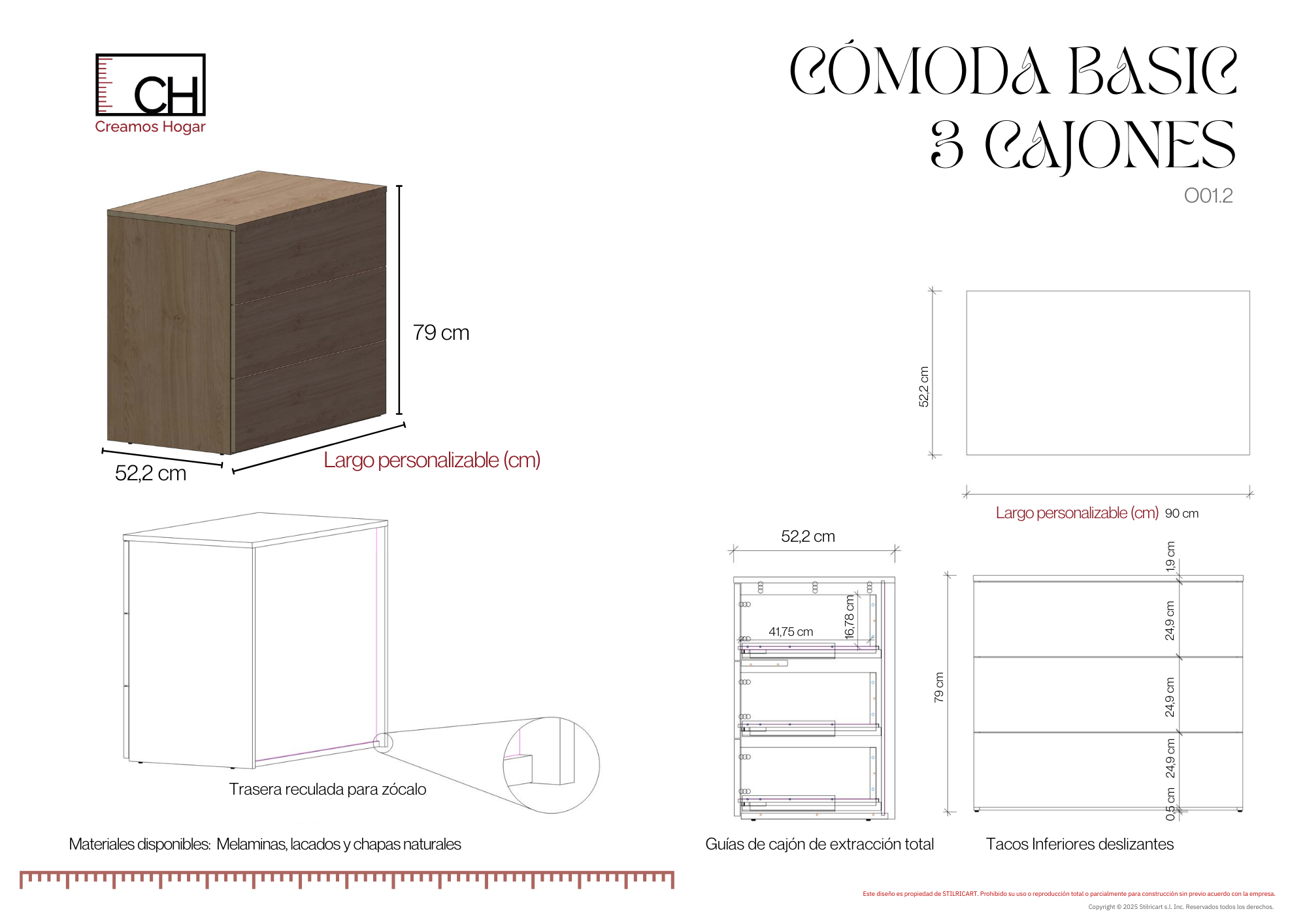 O01.2_COMODA_3_CAJONES Cómoda a medida con 3 cajones | Basic - Imagen 10