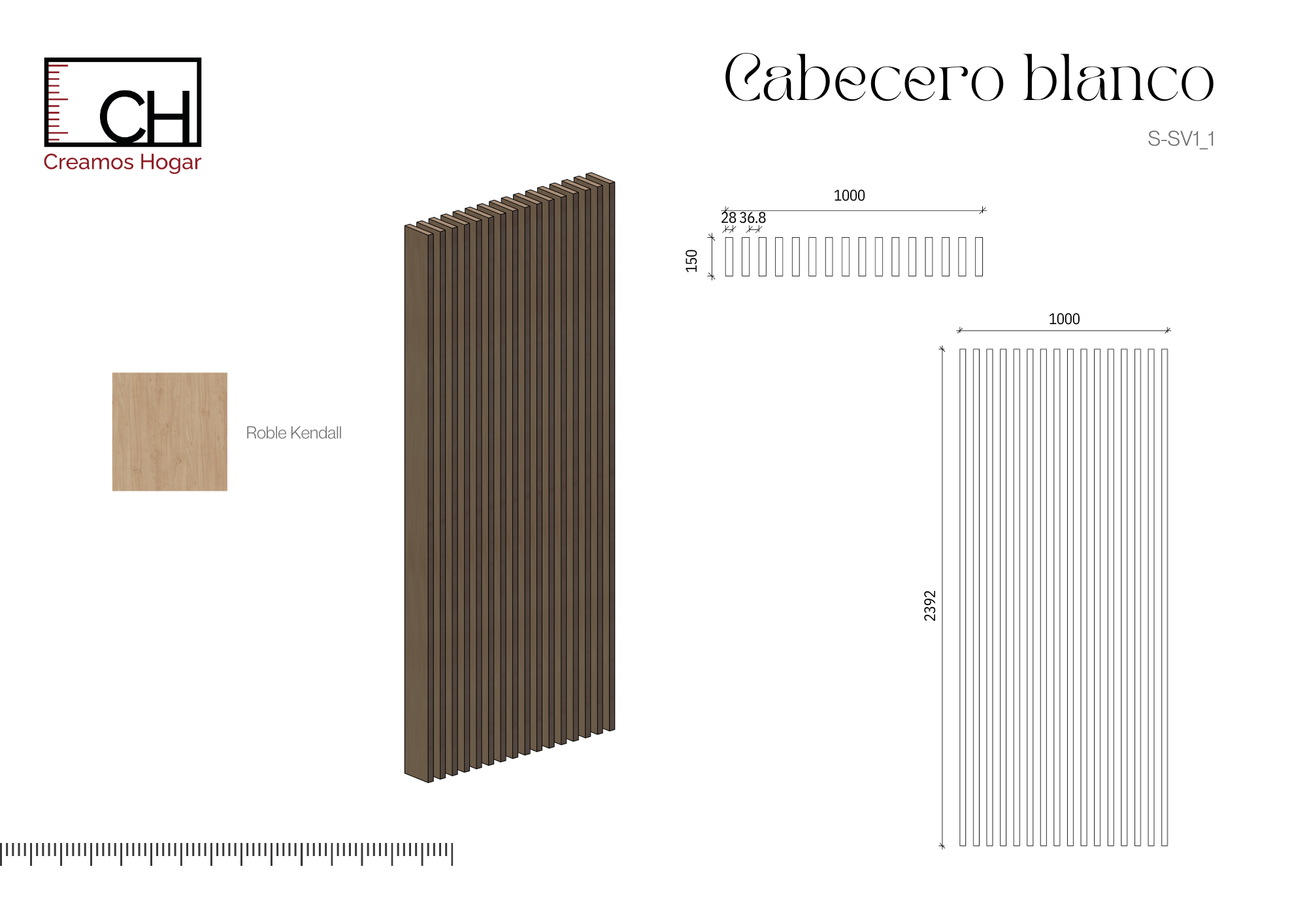 Planos S-SV1_1 Separador de Ambientes en Listones de Madera verticales– SepTop Fijo Roble Kendal | 100x240 cm - Imagen 6