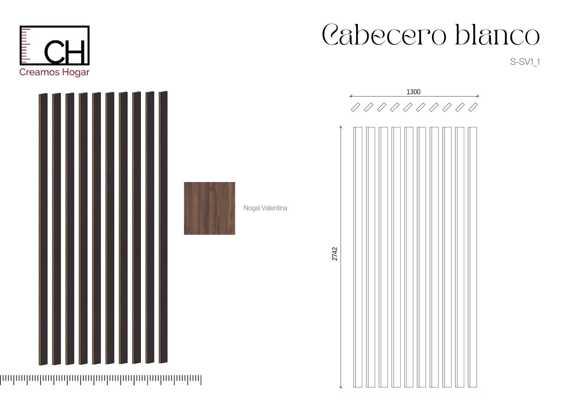 _Planos S-SV1_2 Separador de Ambientes de Listones de Madera oblicuos – SepTop Nogal Valentina | 130x275 cm - Imagen 5
