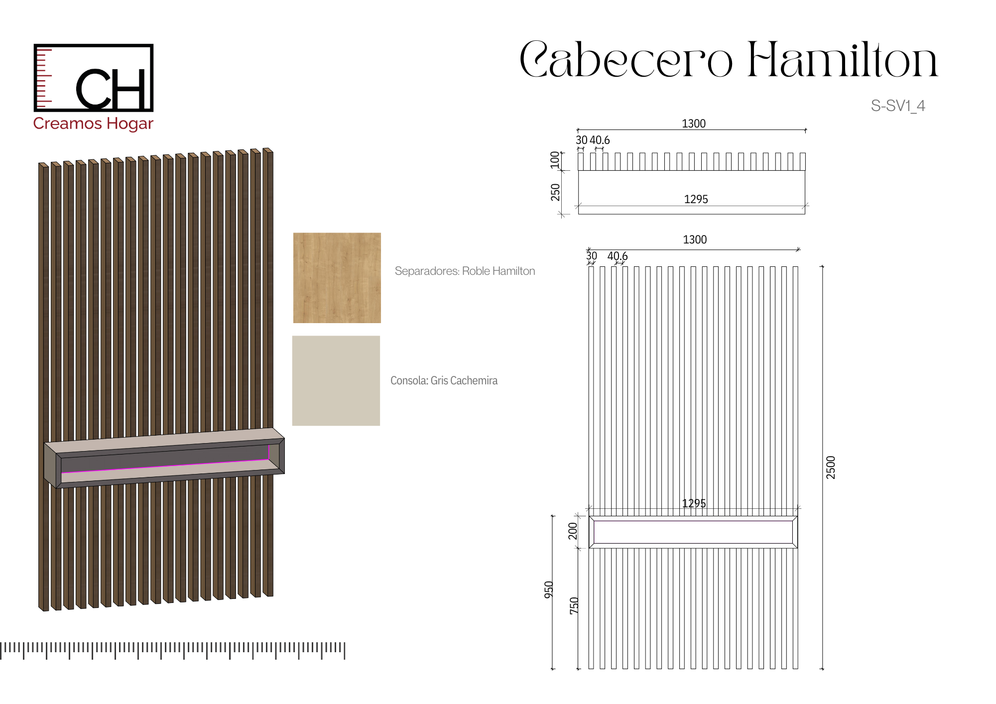 Planos S-SV1_4 Separador de Ambientes en Roble Hamilton con Consola Flotante Gris Cachemira | 250x130 cm - Imagen 8