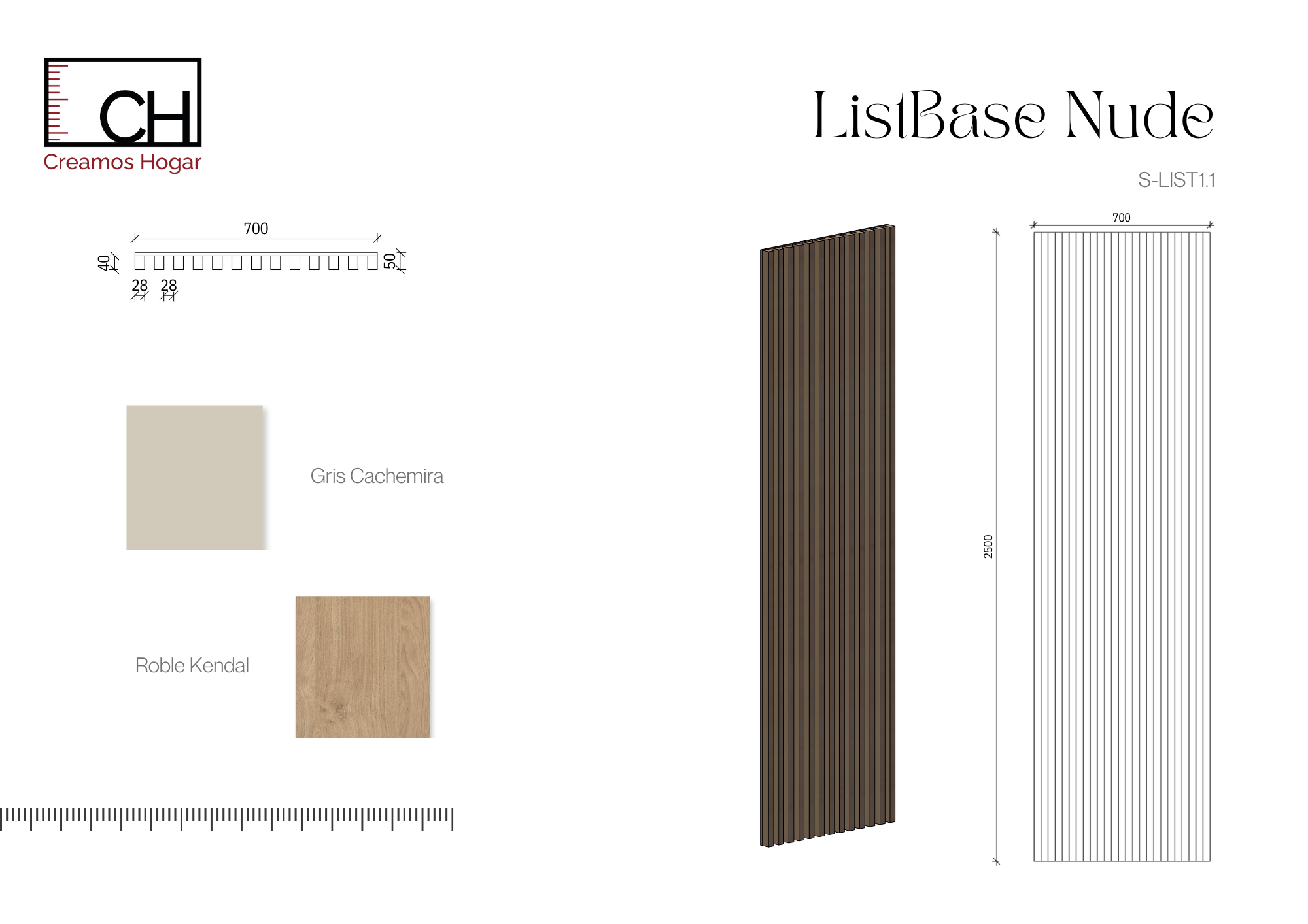 Planos_S-LIST1.1 Listones de madera minimalistas - ListBase Nude | 250 cm x 70 cm - Imagen 4