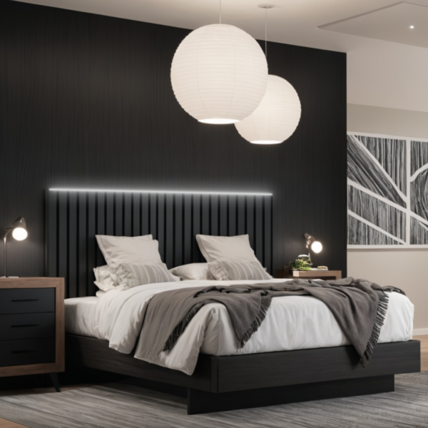 Cabecero Negro con Luz Neutra | Cama de 135 cm