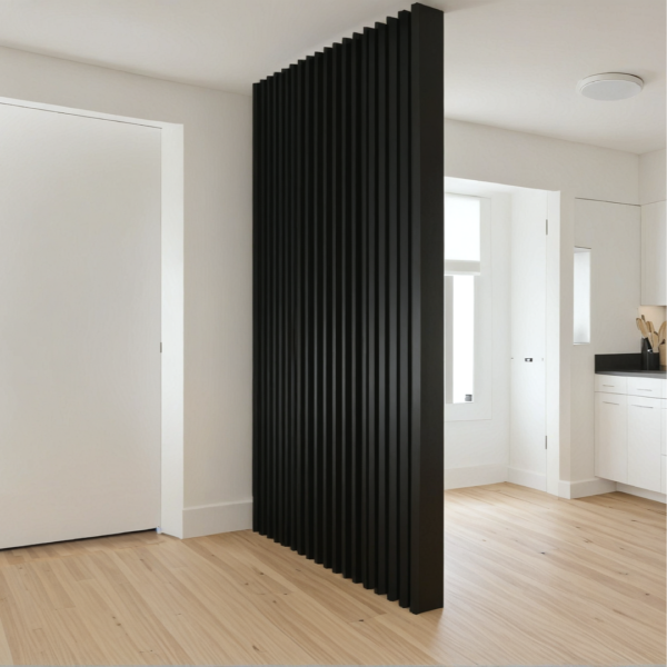 Separador de Ambientes en Listones de Madera verticales – SepTop Fijo Negro | 160x240 cm