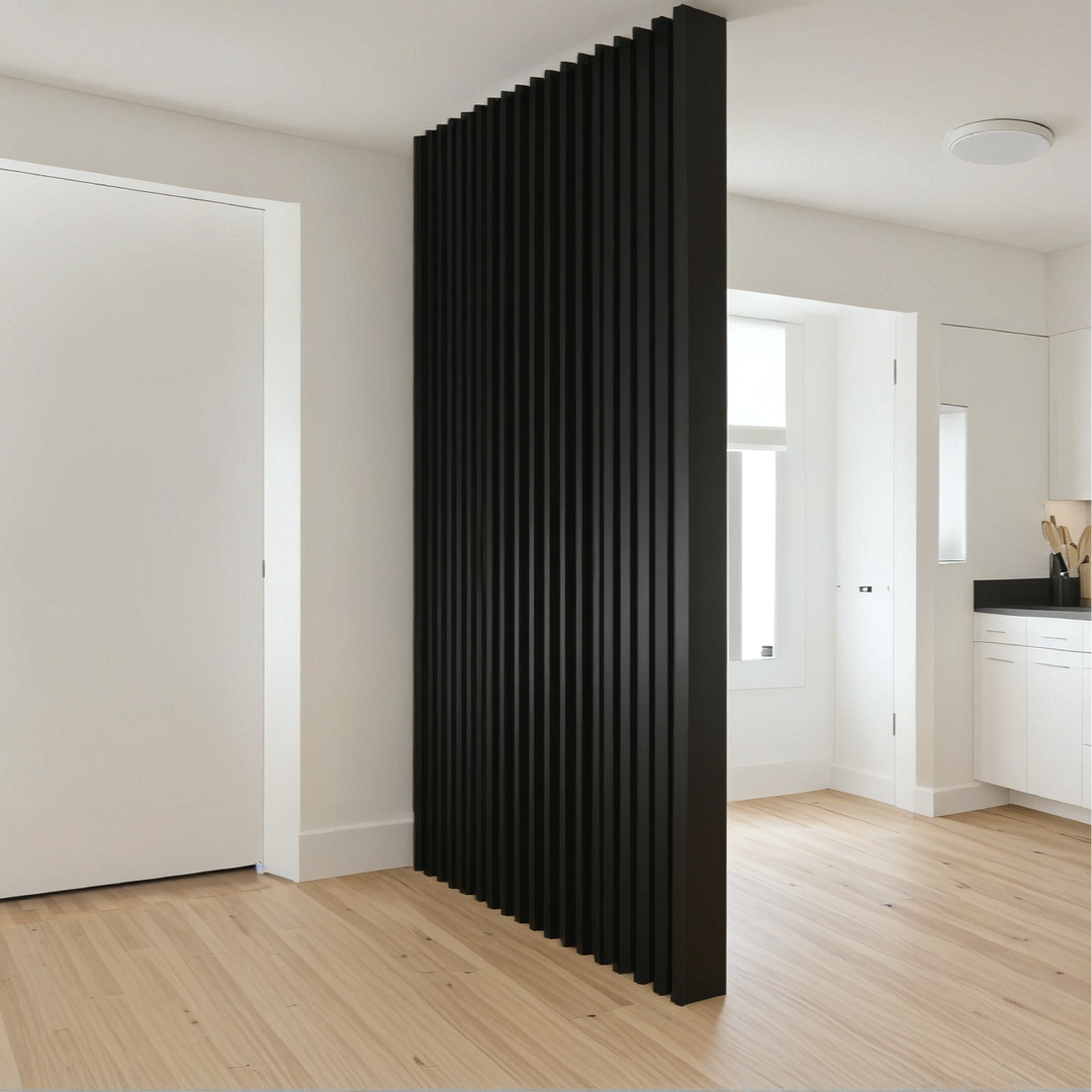 S-SV1_3 Separador de Ambientes en Listones de Madera verticales – SepTop Fijo Negro | 160x240 cm