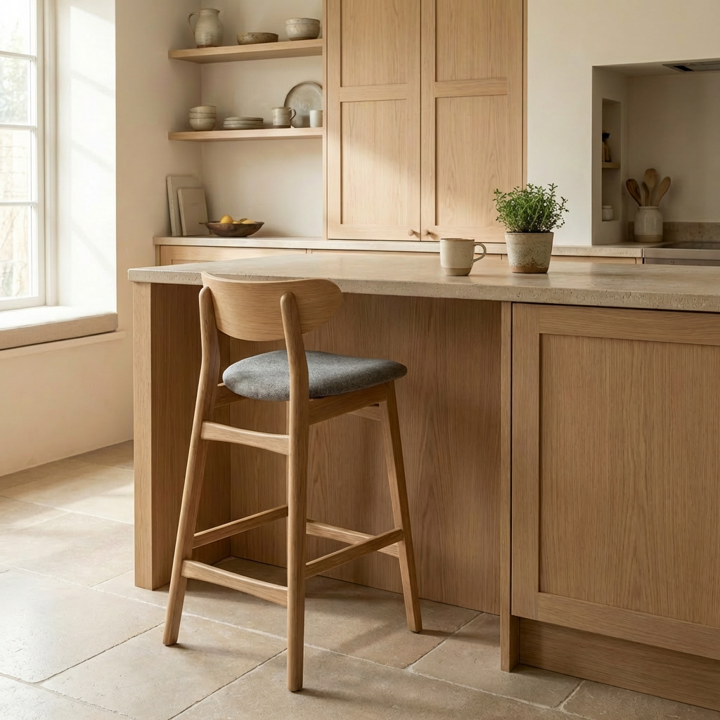 quitame_el_trapo_ese_1hir47siv8xajk081cwq Taburete de Cocina Arlo en Madera Natural con Asiento Tapizado - Imagen 2
