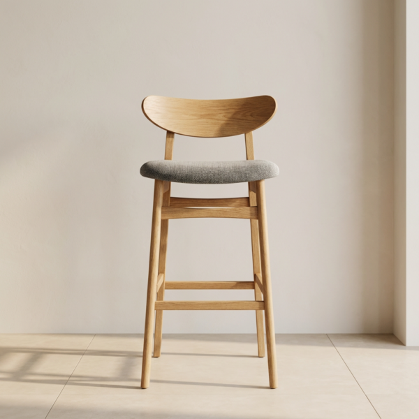 Taburete de Cocina Arlo en Madera Natural con Asiento Tapizado